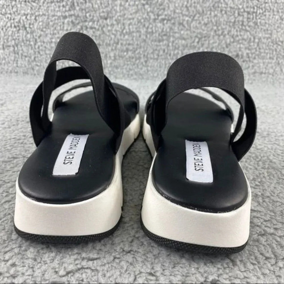 STEVE MADDEN GAVIA Sandals Womens 9 Strappy Black White Sling Back Elastic Strap - Picture 6 of 13